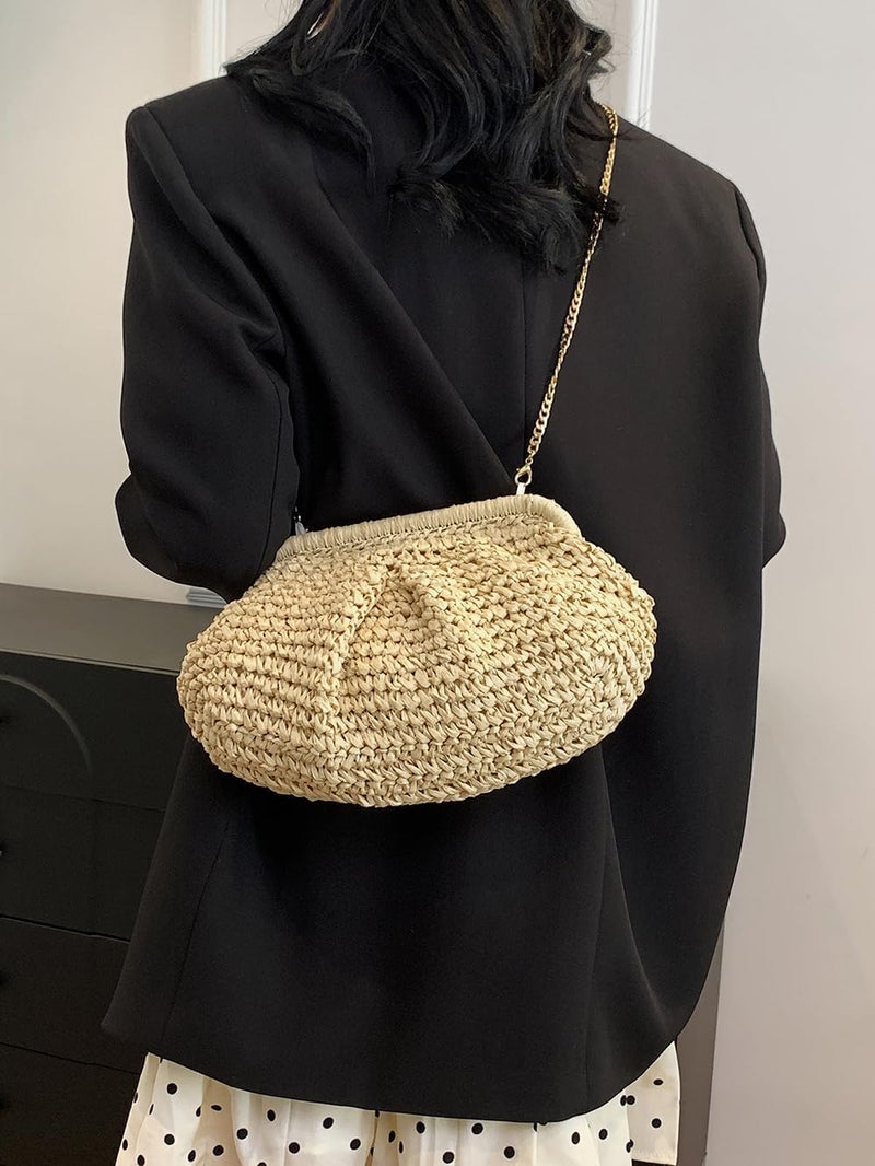 Geelyda Straw Clutch Purses for Women Cloud Dumpling Pouch Straw Crossbody Shoulder Handbag Summer Beach Woven Bag - Image 4